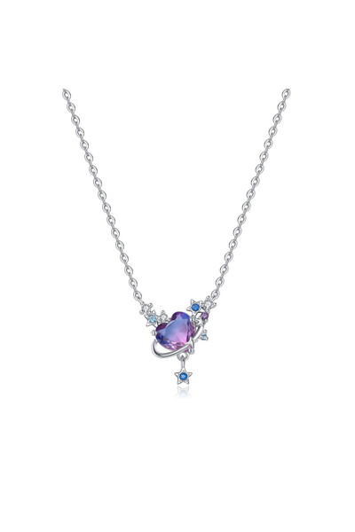 Choice OTN9008 CYCUFF 925 Sterling Silver Purple Heart-shaped Zircon Necklace...