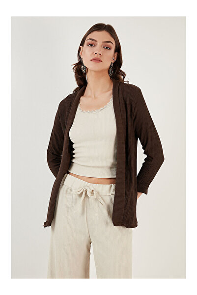 LC Waikiki Nevavm Faux Two-Piece Seersucker Kimono Cardigan with Collar and S...