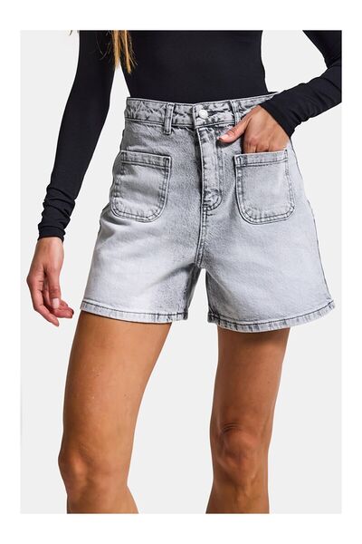 LC Waikiki Nevavm Farkıyla Women's Gray Jean 4S6-12 Mom Fit Denim Shorts with...