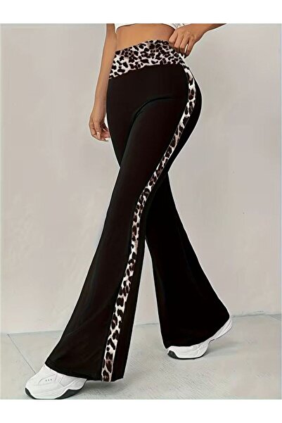 LC Waikiki Nevavm Women's High Waist Leopard Pattern Detailed Spanish Flared ...