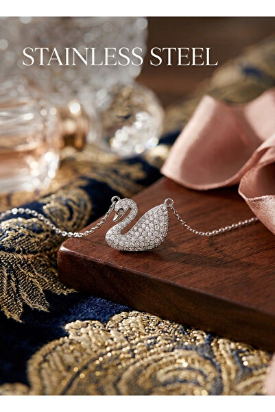 stainless steell 316L Steel Chain Silver Color Zircon Stone Swan Model Necklace