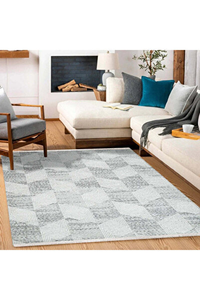 halinet Halı.Net Gray Modern Washable Non-Slip Living Room Carpet Cr-Filika-1...