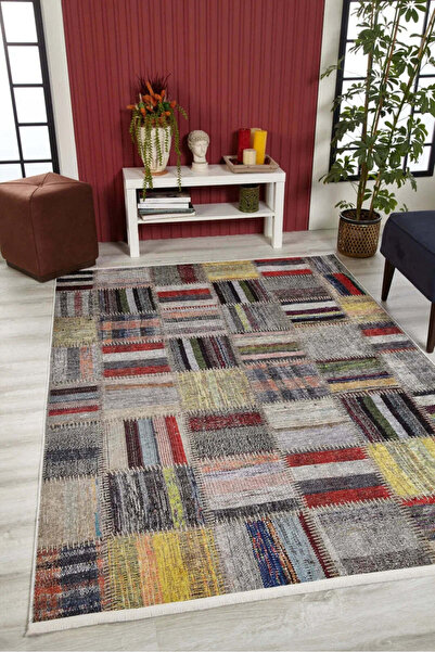 halinet Halı.Net Gray Bohemian Washable Non-Slip Living Room Carpet Haln-Hln1620