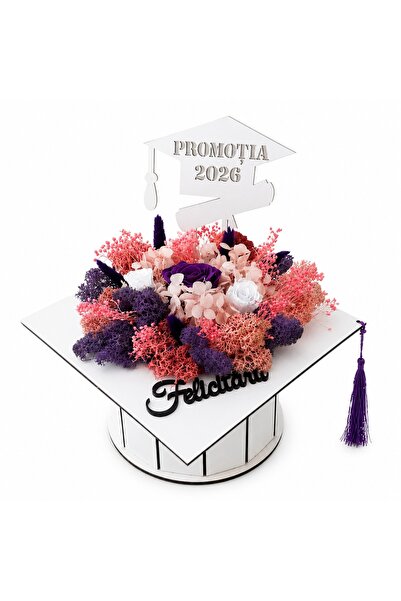 velve Aranjament floral absolvire Promotia 2026 in forma de toca alba Graduat...