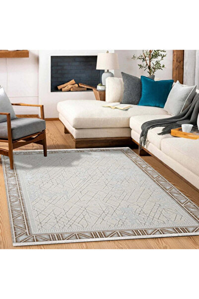 halinet Halı.Net White Classic Washable Non-Slip Living Room Carpet Cr-Safir-...
