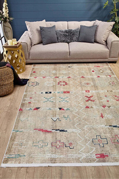 halinet Halı.Net Cream Modern Washable Non-Slip Living Room Carpet Haln-Hln1682