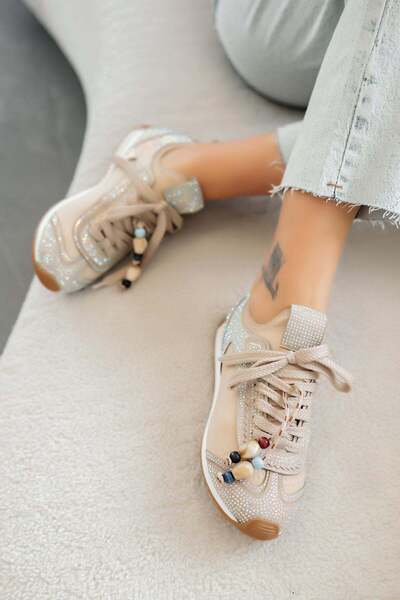Parponi Mello Stone Women's Lace-Up Fabric Sports Shoes Beige