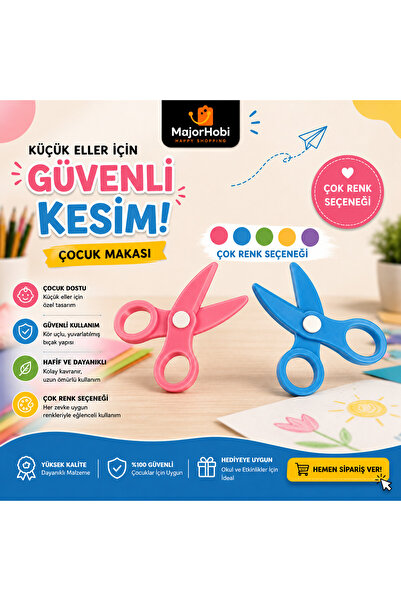Major Hobi Children's Paper Scissors Set of 2 – Colored Scissors with Safe Ti...