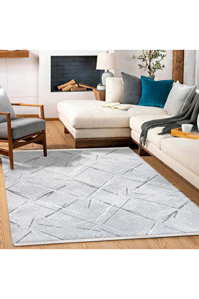 halinet Halı.Net Gray Modern Washable Non-Slip Living Room Carpet Cr-Londra-1...