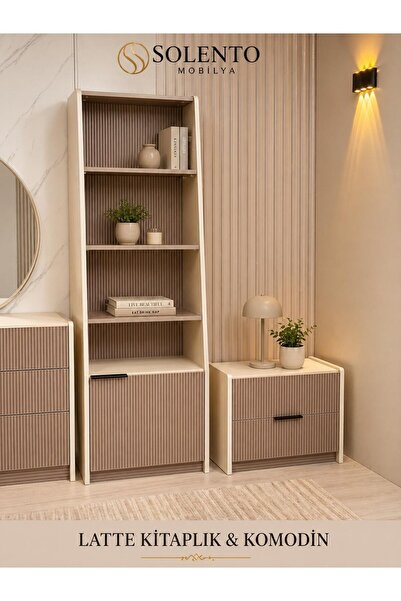 SOLENTO MOBİLYA LATTE KİTAPLIK VE KOMİDİN