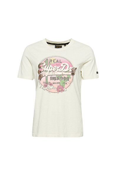 SUPERDRY Tricou de damă cu mânecă scurtă, cu logo vintage și imprimeu, mărimea M