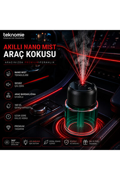 TARÇIN Premium Araç Kokusu Nano Mist Teknolojili LED Ambiyanslı Difüzör Araba...