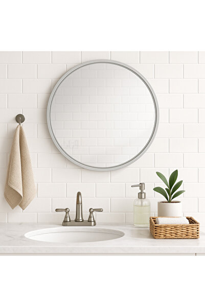 Ebticar Round Aluminum Mirror with White Frame – 100×100 cm