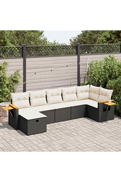 vidaxl Set canapele de gradina cu perne, 7 piese, negru, poliratan
