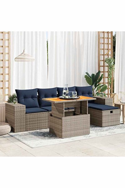 vidaxl Set mobilier gradina perne 6 piese negru poliratan/lemn acacia
