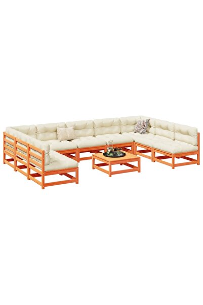 vidaxl Set canapele gradina cu perne, 10 piese, maro lemn masiv de pin