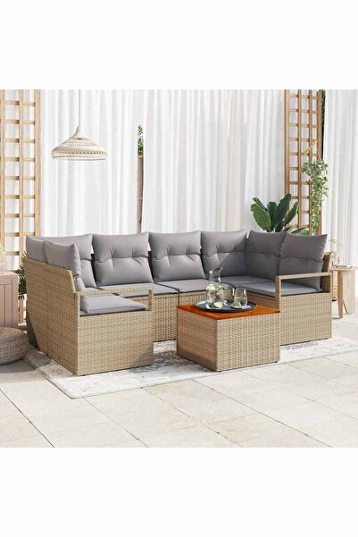 vidaxl Set de canapele pentru gradina cu perna 7 pcs Bej poliratan