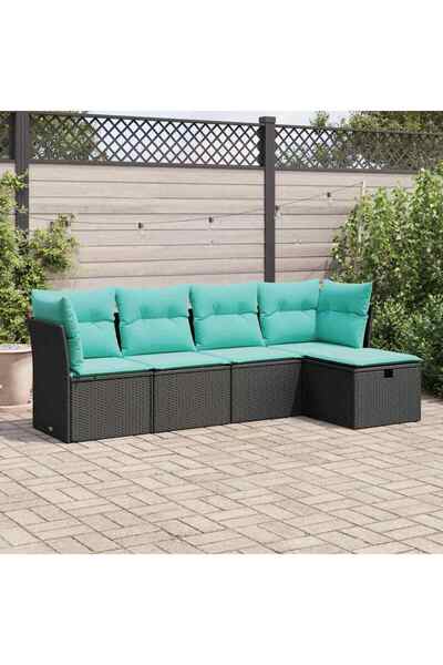 vidaxl Set mobilier de gradina cu perne, 5 piese, negru, poliratan