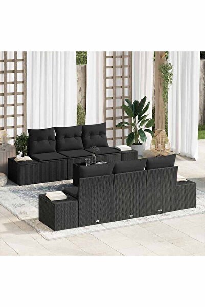 vidaxl Set de canapele pentru gradina cu perna 8 pcs Negru poliratan