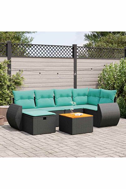 vidaxl Set canapele de gradina cu perne, 7 piese, negru, poliratan