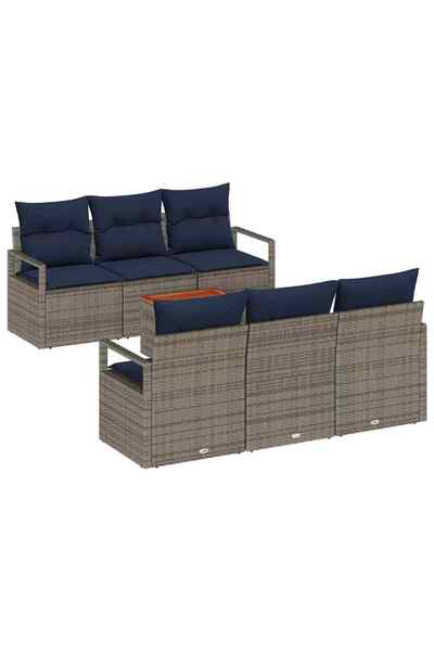 vidaxl Set de canapele pentru gradina cu perna 7 pcs Gri poliratan