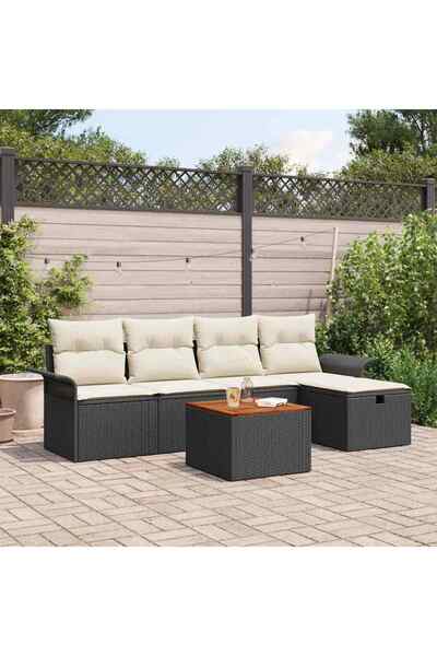 vidaxl Set de canapele pentru gradina cu perna 6 pcs Negru poliratan
