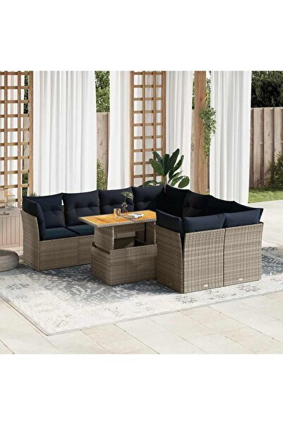 vidaxl Set canapele de gradina, 9 piese, cu perne, gri, poliratan