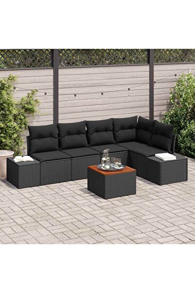 vidaxl Set de canapele pentru gradina 6 pcs Negru poliratan