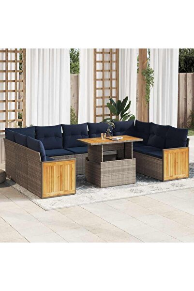 vidaxl Set mobilier de gradina cu perne, 10 piese, gri, poliratan