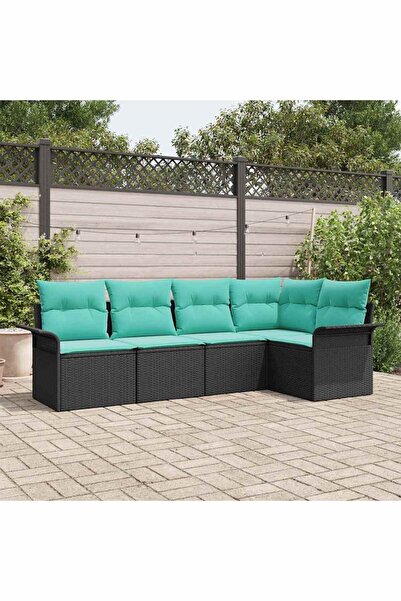 vidaxl Set de canapele pentru gradina cu perna 5 pcs Negru poliratan