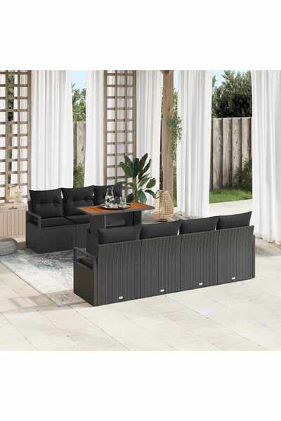 vidaxl Set de canapele pentru gradina 8 pcs Negru Rattan poli