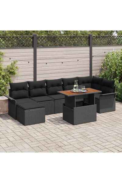 vidaxl Set de canapele pentru gradina 8 pcs Negru Rattan poli