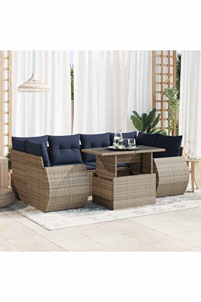 vidaxl Set canapele gradina cu perne 7 piese gri poliratan/lemn acacia