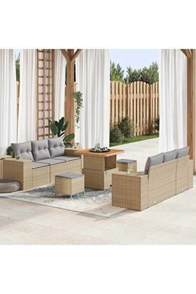 vidaxl Set de canapele pentru gradina cu perna 9 pcs Bej Rattan poli
