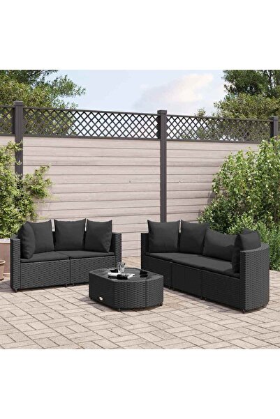 vidaxl Set mobilier de gradina cu perne, 6 piese, negru, poliratan