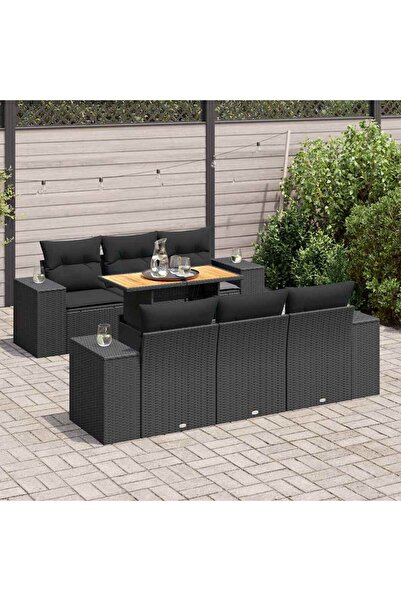 vidaxl Set canapele de gradina cu perne, 7 piese, negru, poliratan