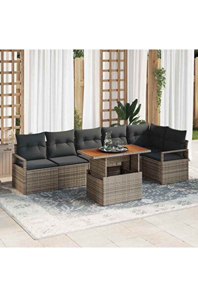 vidaxl Set de canapele pentru gradina 7 pcs Gri Rattan poli