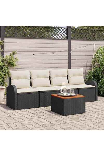 vidaxl Set de canapele pentru gradina cu perna 5 pcs Negru poliratan
