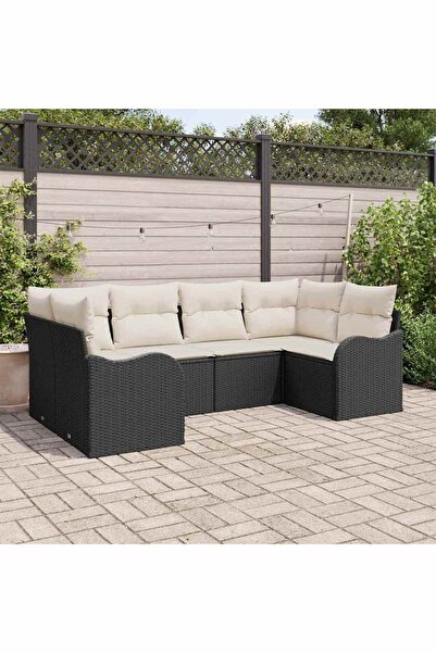 vidaxl Set de canapele pentru gradina cu perna 6 pcs Negru Rattan poli