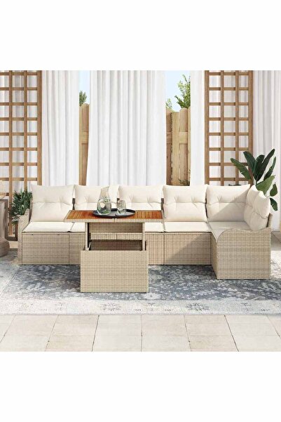 vidaxl Set de canapele pentru gradina 7 pcs Bej Rattan poli