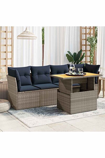 vidaxl Set canapea de gradina cu perne, 5 piese, gri, poliratan