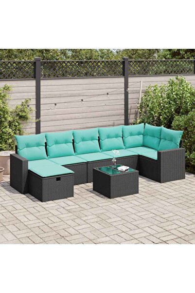 vidaxl Set mobilier de gradina cu perne, 8 piese, negru, poliratan