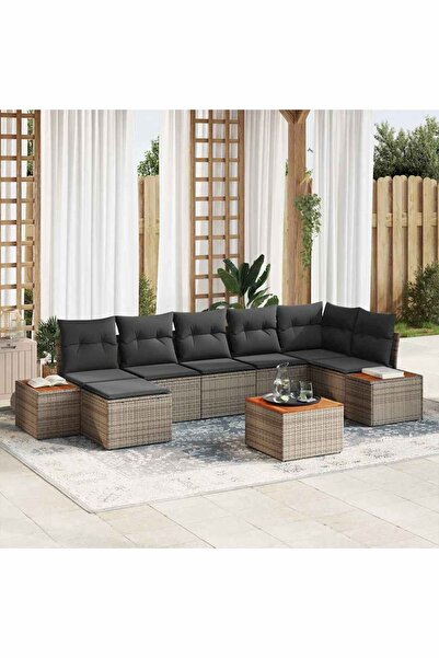 vidaxl Set de canapele pentru gradina cu perna 8 pcs Gri Rattan poli