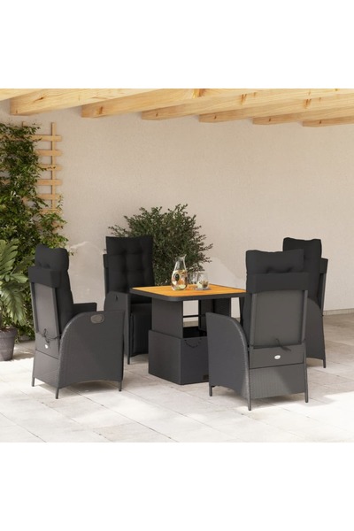 vidaxl Set mobilier de gradina cu perne, 5 piese, negru, poliratan