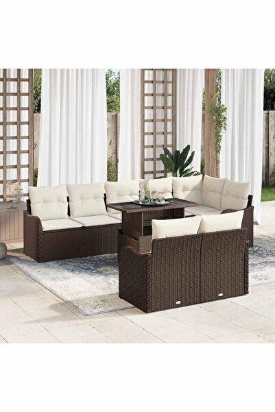 vidaxl Set de lounge cu perna 9 pcs Maro Rattan poli