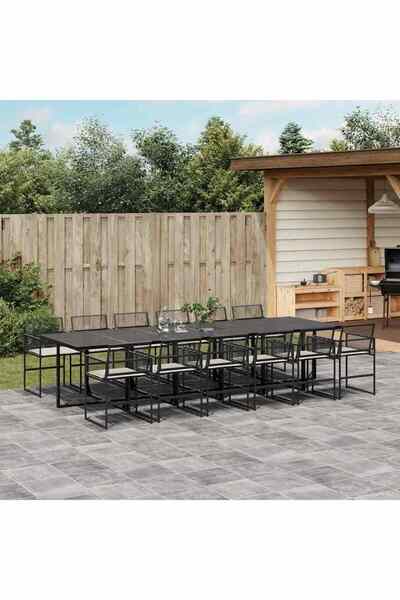 vidaxl Set mobilier de gradina cu perne, 13 piese, negru, poliratan