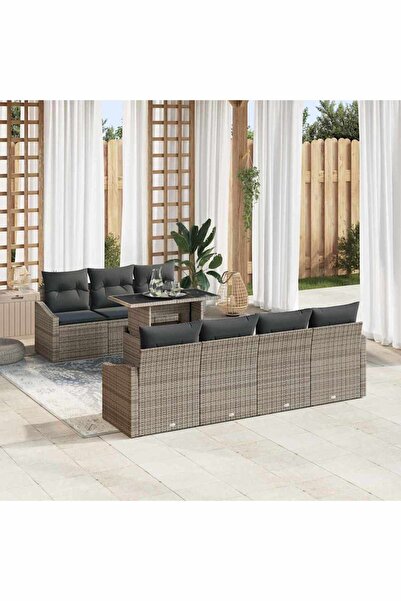 vidaxl Set de canapele pentru gradina 8 pcs Gri Rattan poli