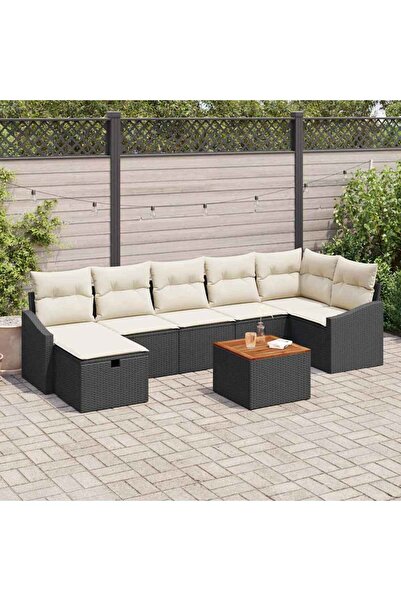 vidaxl Set de canapele pentru gradina cu perna 8 pcs Negru Rattan poli