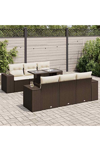 vidaxl Set canapele de gradina cu perne, 7 piese, maro, poliratan