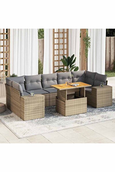 vidaxl Set canapele de gradina, 8 piese, cu perne, bej, poliratan